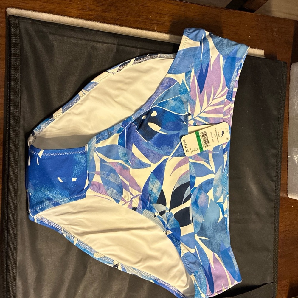 Tommy Bahama Blue and White Leaf Bikini Bottom